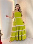 Vestido Longo Liso  Feminina Bicolor com forrto Casual Tecido Duna H-11