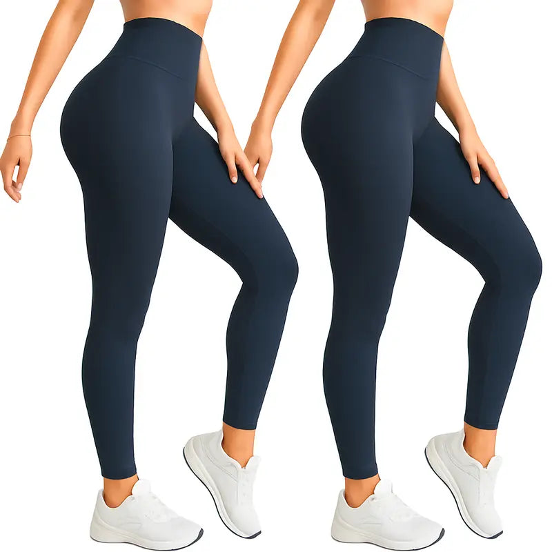 Kit 2 Calças Legging Femininas Suplex Liso Zero Transparência e Cintura Alta