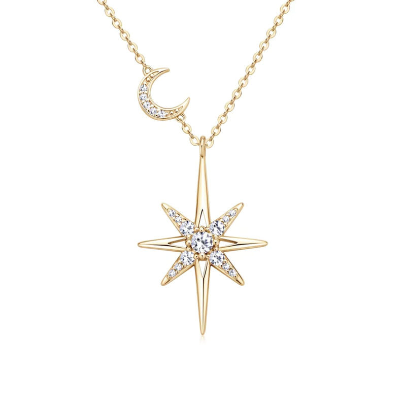 Colar Feminino Lua Estrela Ouro
