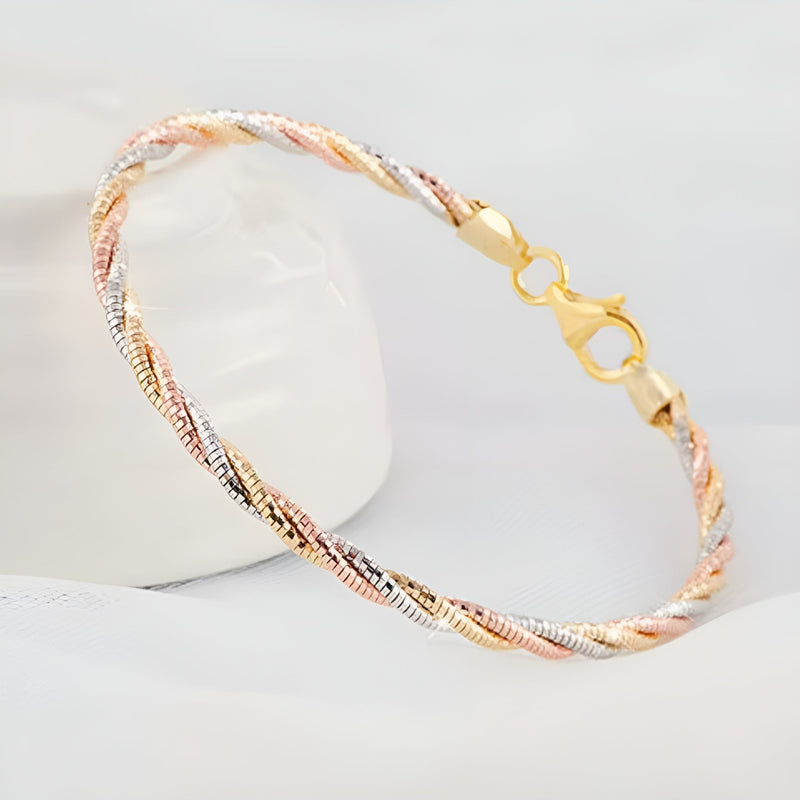 Pulseira Feminina de Ouro e Prata Trançada Elegance