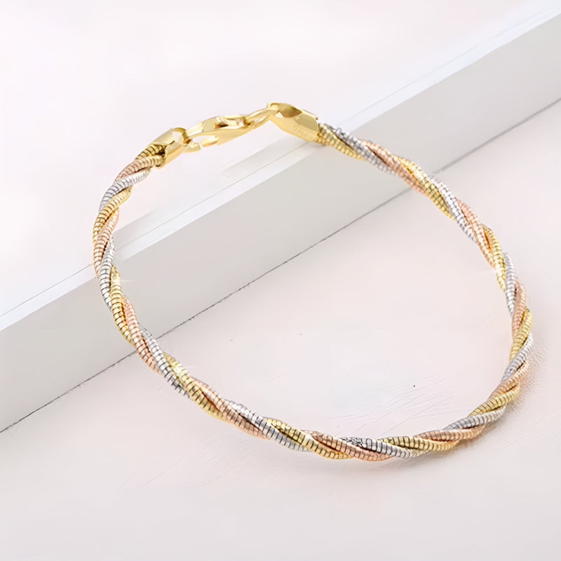 Pulseira Feminina de Ouro e Prata Trançada Elegance