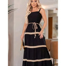 Vestido Longo Liso  Feminina Bicolor com forrto Casual Tecido Duna H-11