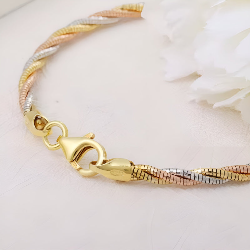 Pulseira Feminina de Ouro e Prata Trançada Elegance