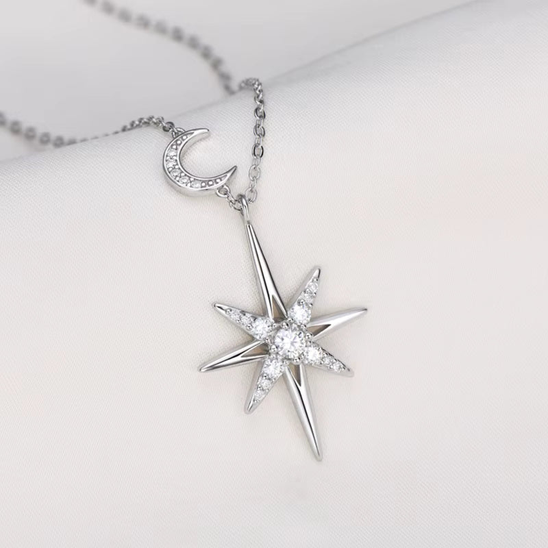 Colar Feminino Lua Estrela Prata
