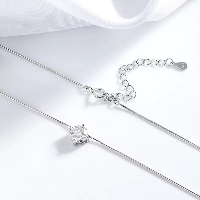 Colar Feminino de Prata Zircônia Ponto de Luz