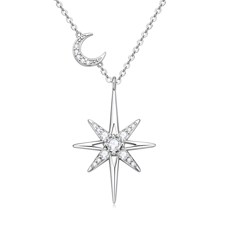Colar Feminino Lua Estrela Prata