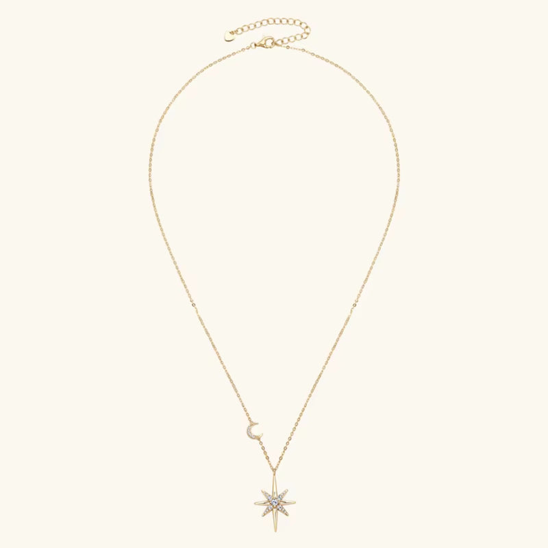Colar Feminino Lua Estrela Ouro