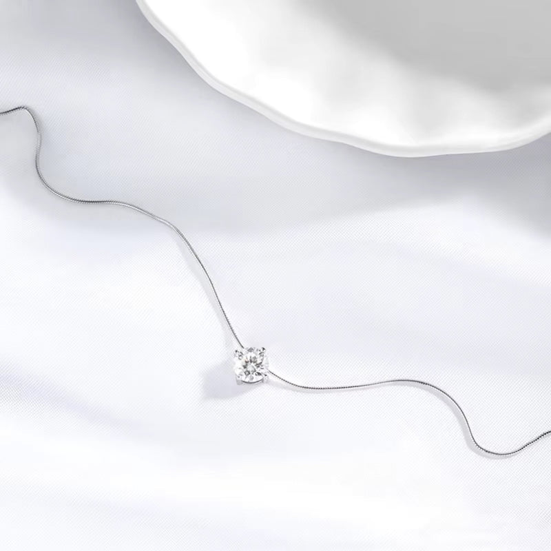 Colar Feminino de Prata Zircônia Ponto de Luz