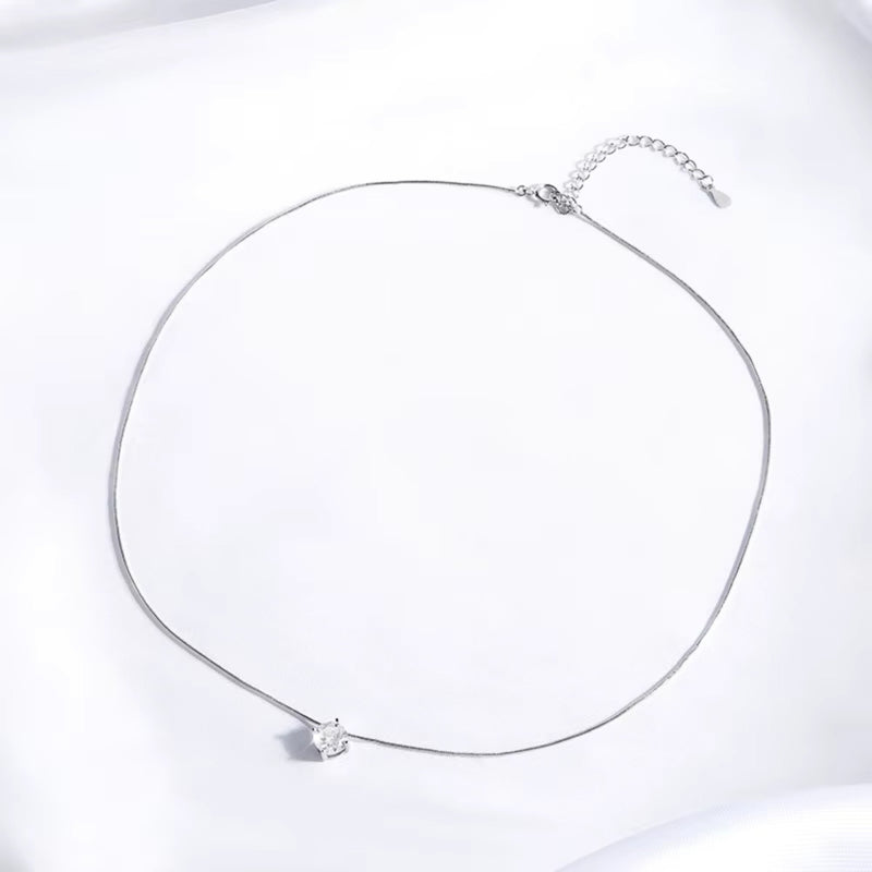 Colar Feminino de Prata Zircônia Ponto de Luz