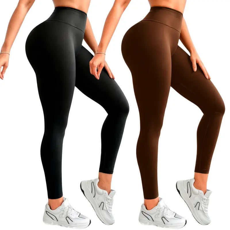 Kit 2 Calças Legging Femininas Suplex Liso Zero Transparência e Cintura Alta