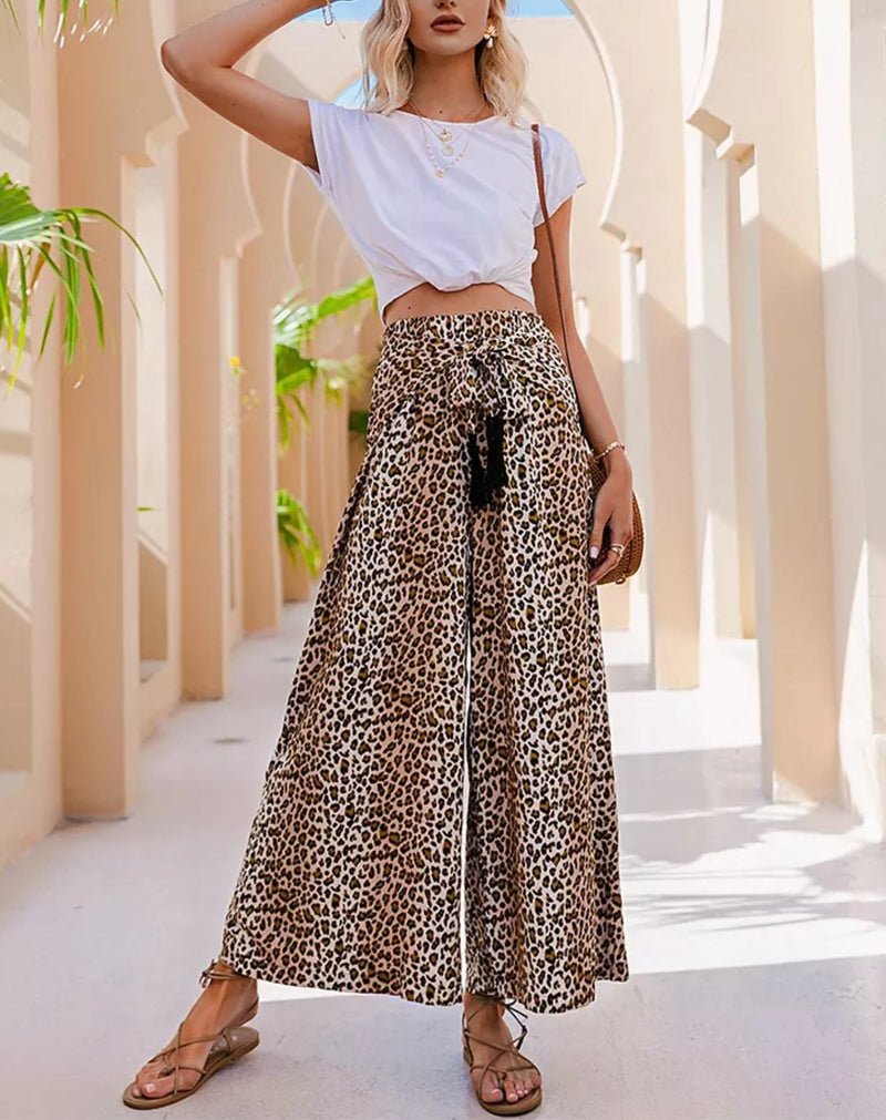 Calça Animal Print Cós Transpassado