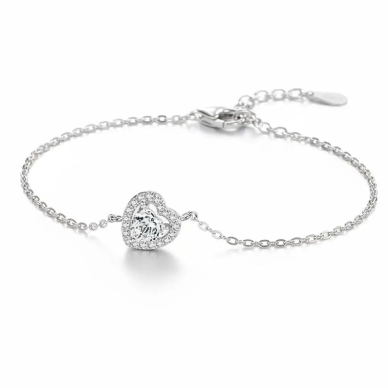 Pulseira de Prata Zircônia Coração
