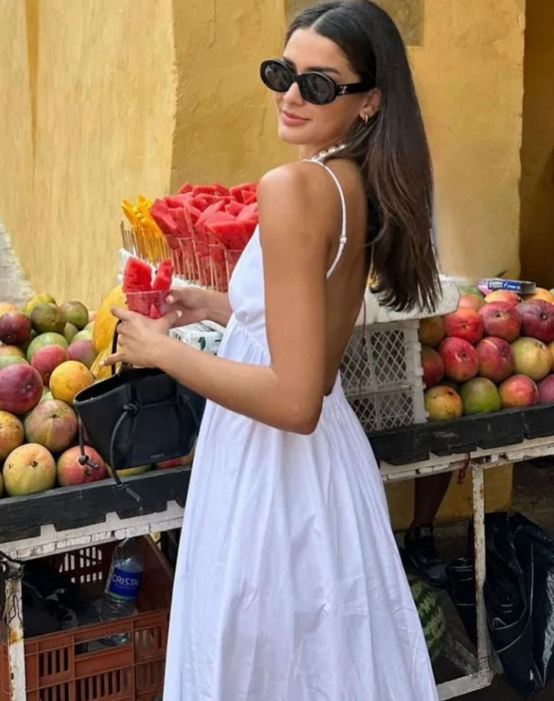 Vestido Longo Itally de Alcinhas e Decote em V