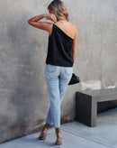 Blusa de Seda Lis de Um Ombro Só