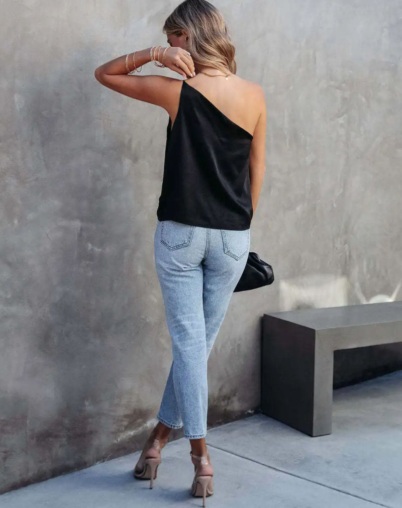 Blusa de Seda Lis de Um Ombro Só