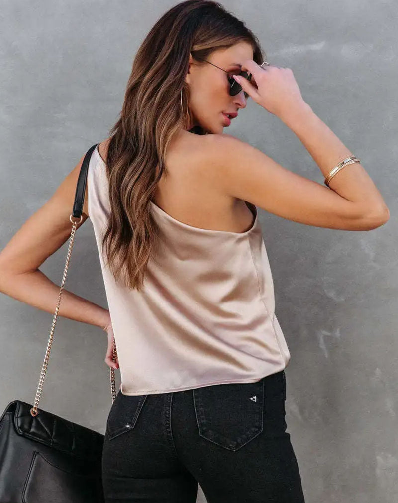 Blusa de Seda Lis de Um Ombro Só