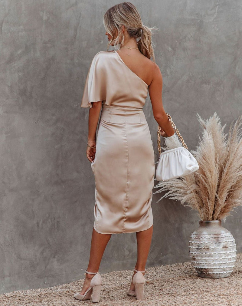 Vestido Midi Malibu de Um Ombro Só