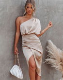 Vestido Midi Malibu de Um Ombro Só