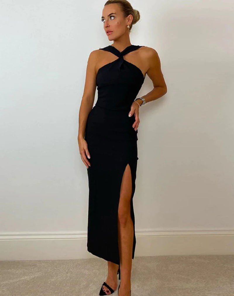 Vestido Midi com Transpasse no pescoço