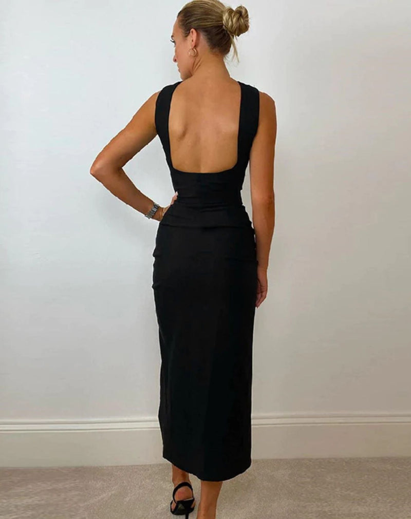 Vestido Midi com Transpasse no pescoço