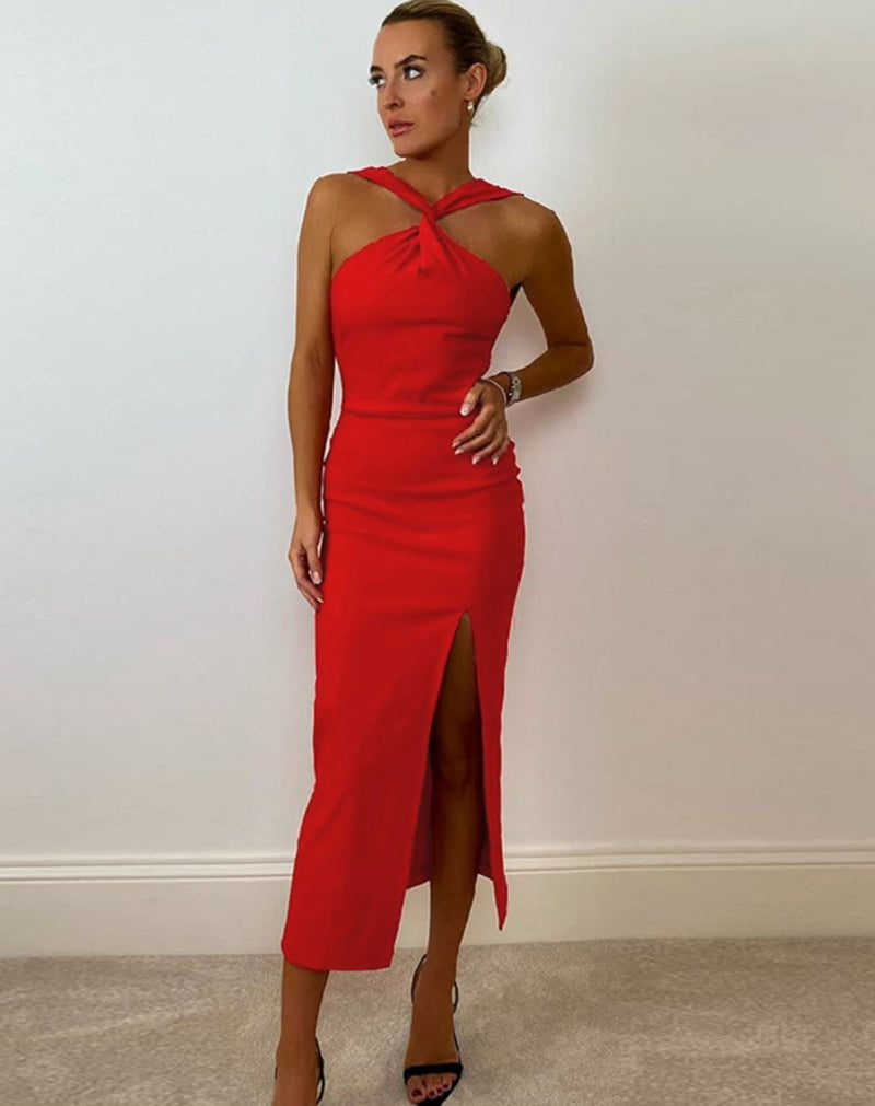 Vestido Midi com Transpasse no pescoço