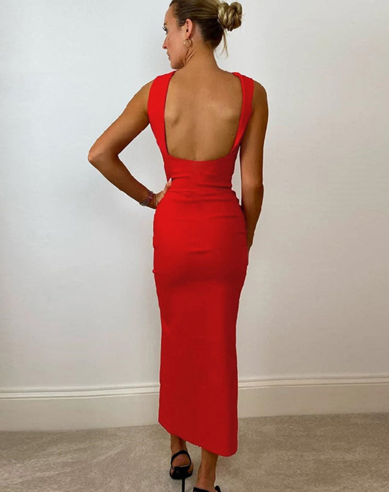 Vestido Midi com Transpasse no pescoço