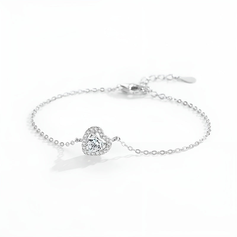 Pulseira de Prata Zircônia Coração