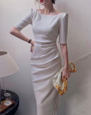 Vestido Midi Lugano com Decote Canoa