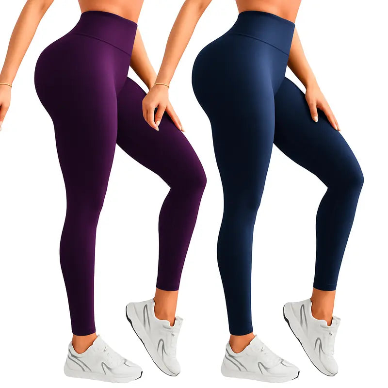 Kit 2 Calças Legging Femininas Suplex Liso Zero Transparência e Cintura Alta