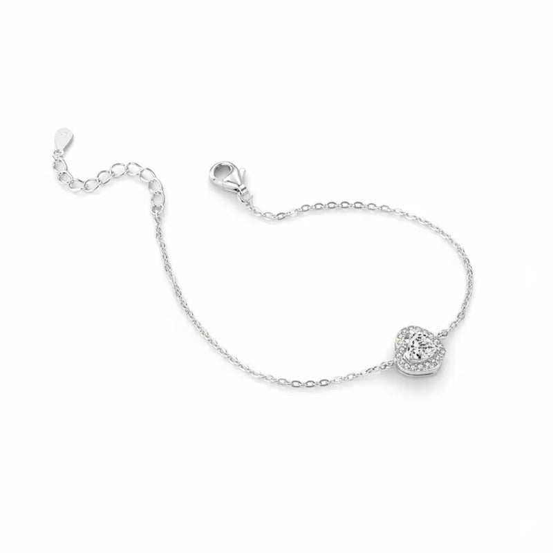 Pulseira de Prata Zircônia Coração