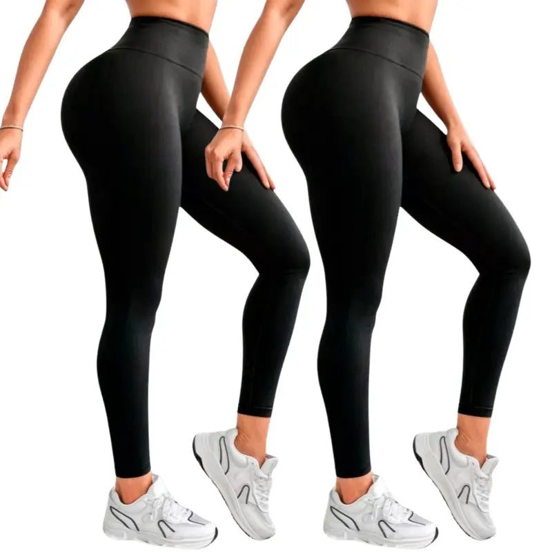 Kit 2 Calças Legging Femininas Suplex Liso Zero Transparência e Cintura Alta