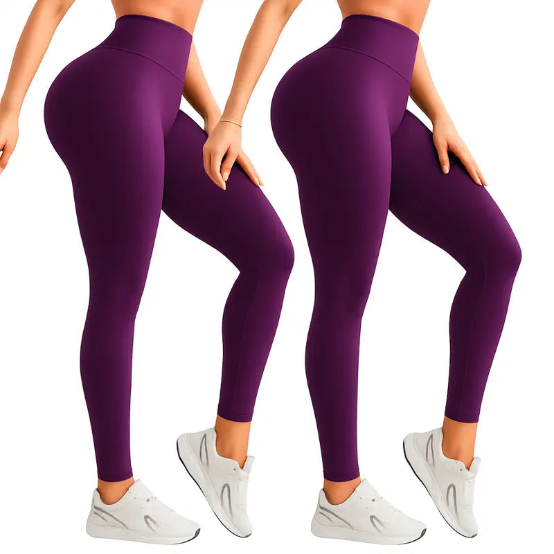 Kit 2 Calças Legging Femininas Suplex Liso Zero Transparência e Cintura Alta
