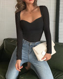 Blusa Canelada Navel Decote Coração Longa