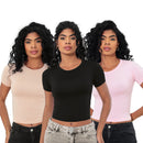 KIT 3: Baby Tee Feminina - Blusa Slim Fit Manga Curta - Blusa de Compressão