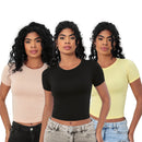 KIT 3: Baby Tee Feminina - Blusa Slim Fit Manga Curta - Blusa de Compressão