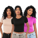 KIT 3: Baby Tee Feminina - Blusa Slim Fit Manga Curta - Blusa de Compressão