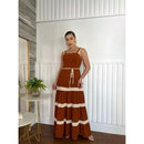 Vestido Longo Liso  Feminina Bicolor com forrto Casual Tecido Duna H-11