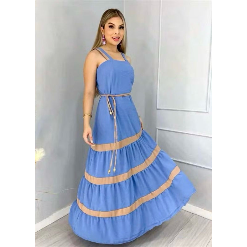 Vestido Longo Liso  Feminina Bicolor com forrto Casual Tecido Duna H-11