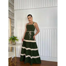 Vestido Longo Liso  Feminina Bicolor com forrto Casual Tecido Duna H-11