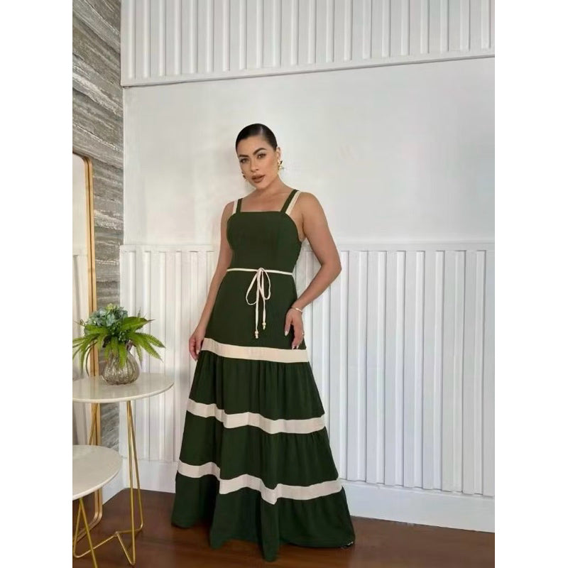 Vestido Longo Liso  Feminina Bicolor com forrto Casual Tecido Duna H-11