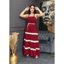 Vestido Longo Liso  Feminina Bicolor com forrto Casual Tecido Duna H-11