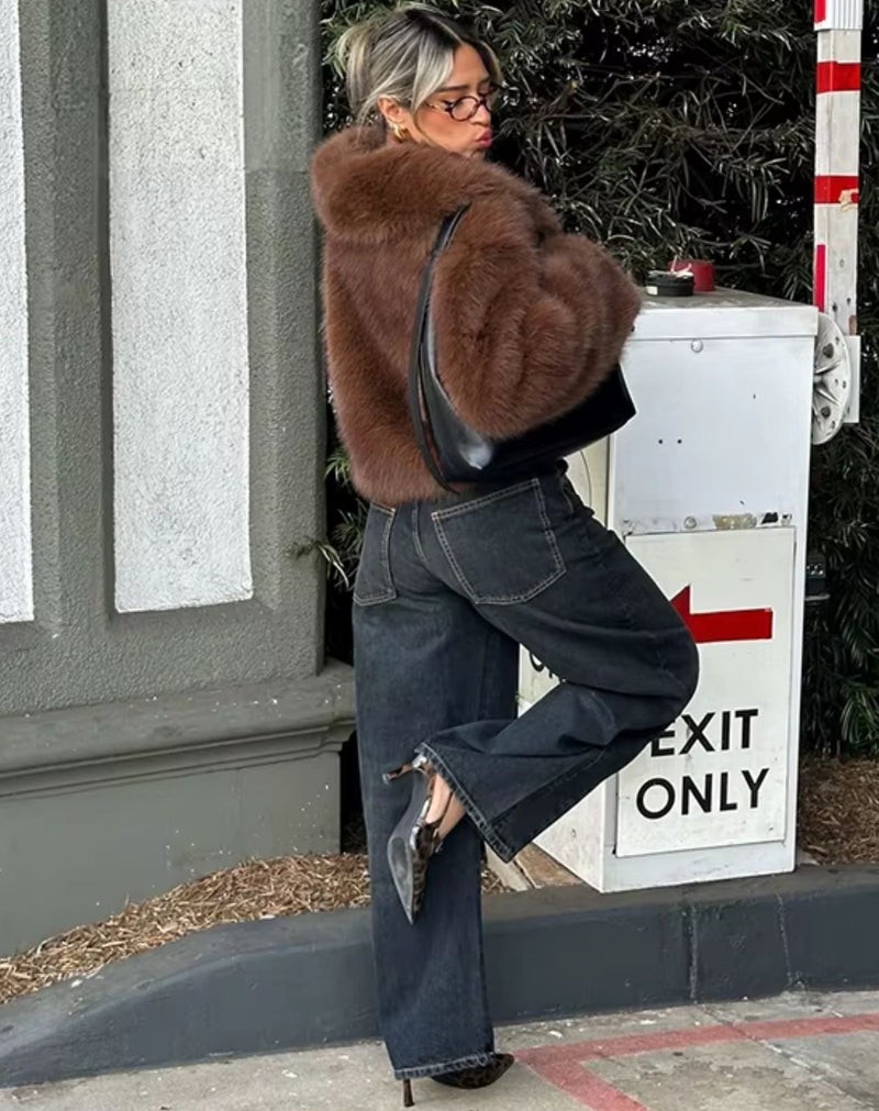 Casaco Curto de Pelos Cappuccino