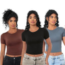 KIT 3: Baby Tee Feminina - Blusa Slim Fit Manga Curta - Blusa de Compressão