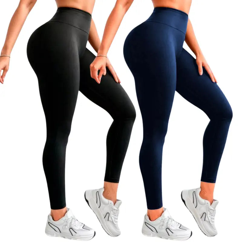 Kit 2 Calças Legging Femininas Suplex Liso Zero Transparência e Cintura Alta