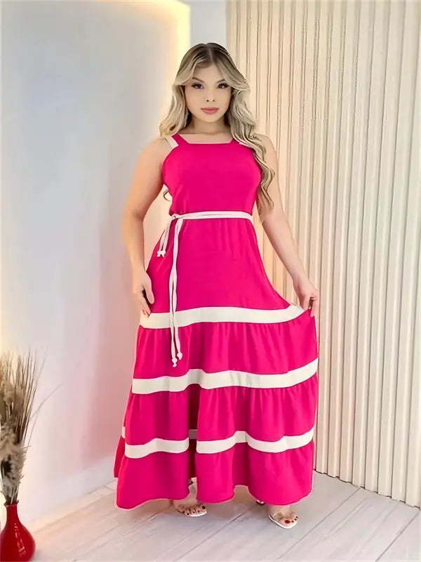 Vestido Longo Liso  Feminina Bicolor com forrto Casual Tecido Duna H-11