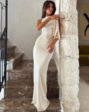 Vestido Longo Filipinas com Gola e Laço Diagonal