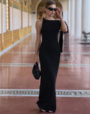 Vestido Longo Filipinas com Gola e Laço Diagonal