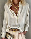 Blusa Flua com Decote em V e Mangas Longas