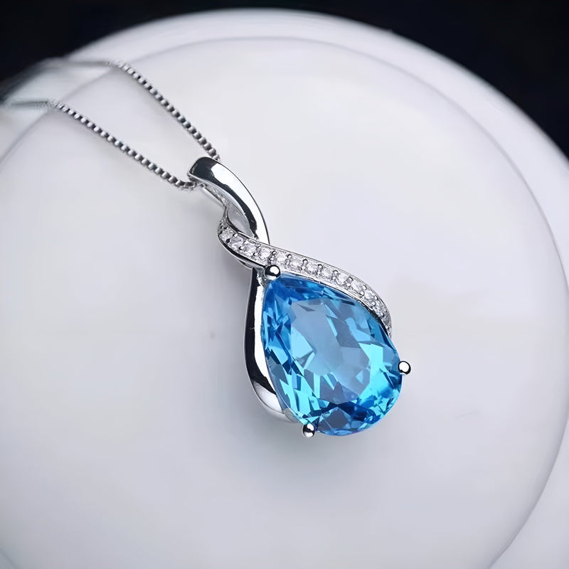 Colar Feminino de Prata Gota Azul