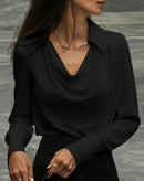 Blusa Linda com Gola Caída e Mangas Longas